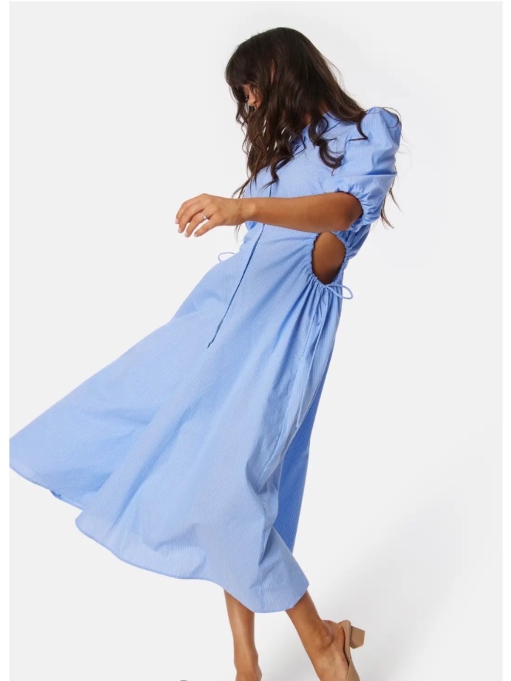 BARDOT Blue & White Striped Midi Dress with Side Cut Outs 100% Cotton
